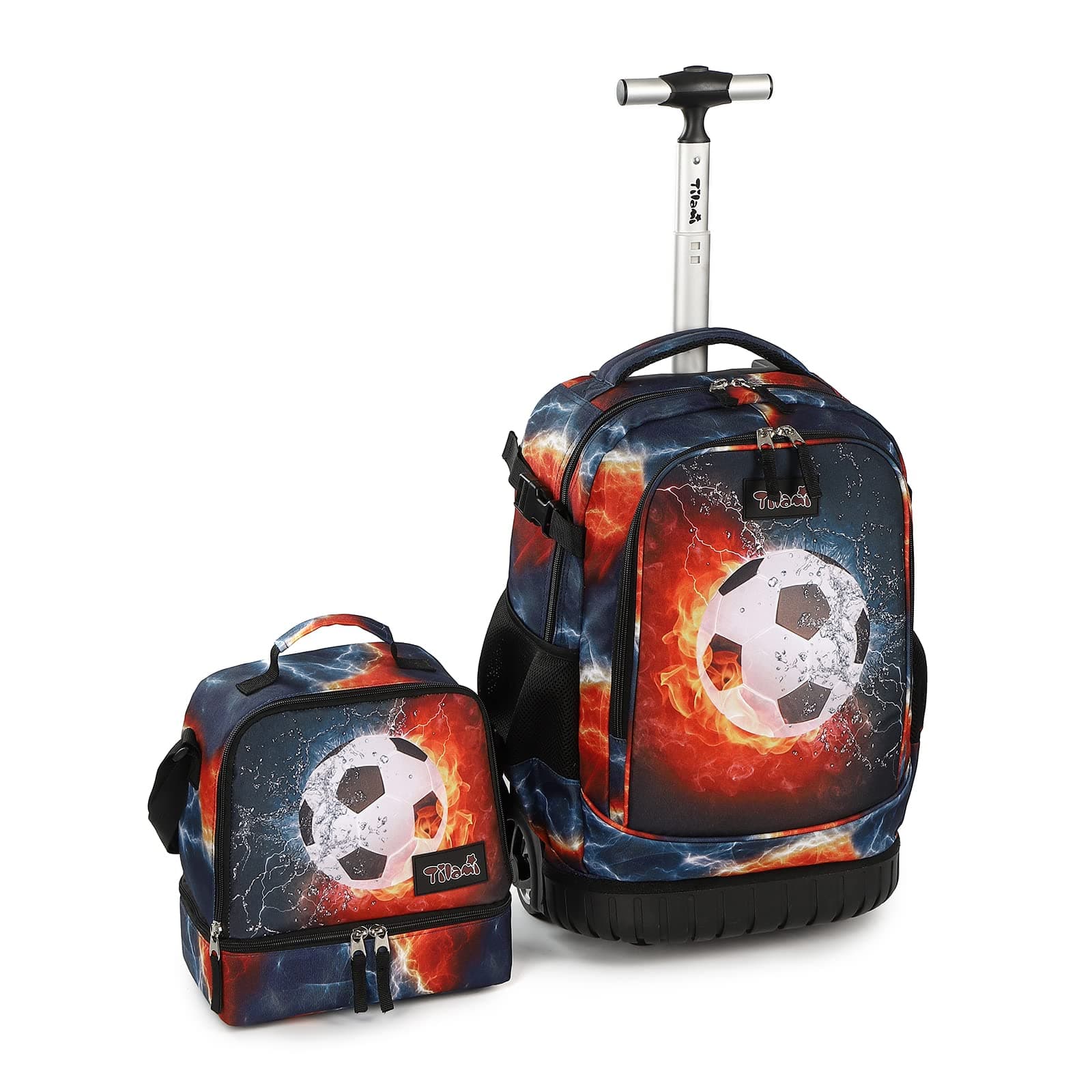 Rolling Backpack 19 inch with Lunch Bag Wheeled Laptop Backpack (Football)