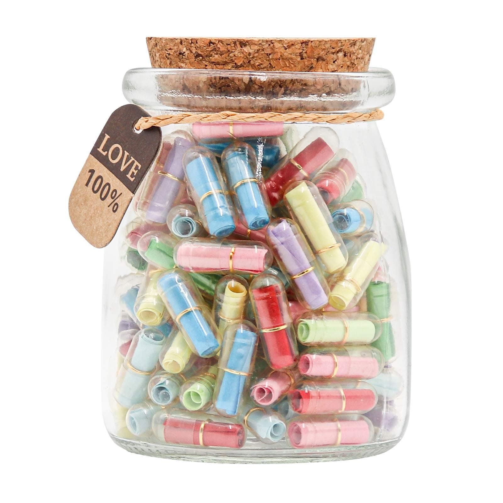 Capsule Letters Message in a Bottle - Cute Things Gifts for Boyfriend/Girlfriend - Love Letter for Anniversary, Birthday,Valentines Day, Mother's Day Gift (Mixed Color 130pcs)
