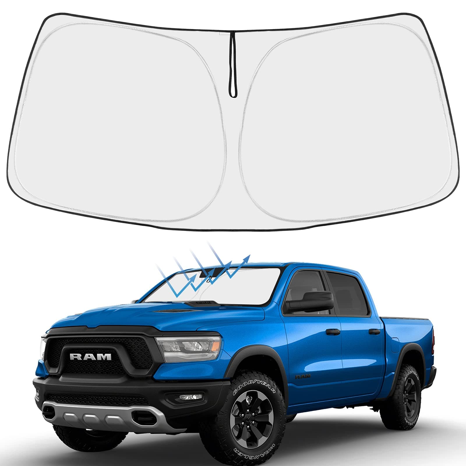 Proadsy Front Windshield Sun Shade Foldable Sunshade Protector Custom Fit 2019-2024 2025 Dodge RAM 1500 2Dr RegularCab, 4Dr QuadCab, CrewCab, MegaCab Pickup Accessories 2025 Upgrade