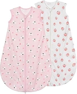 Baby Sleeping Bag 0.5 Tog 100% Cotton Lightweight and Breathable Summer Sleeping Bag for Baby Newborn 0-6 Months 2 Pack Pink Berry