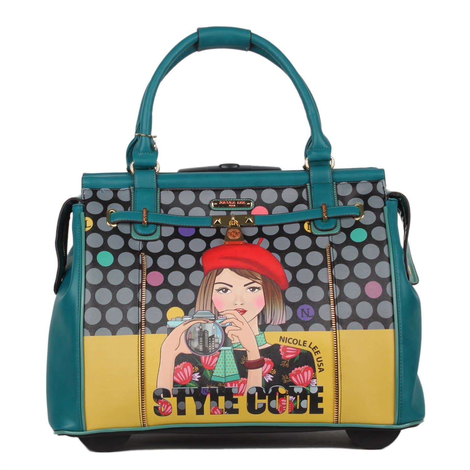 Nicole Lee Women's Fashion Blue Rolling Overnighter, Carry On with Laptop Compartment, Clara Loves Photo, One Size