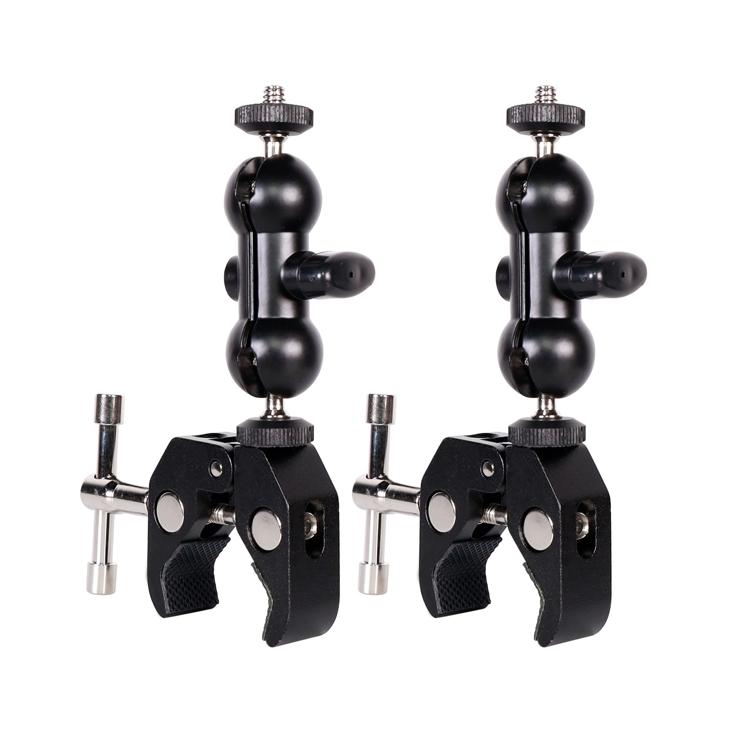 - Cool Dual Ball head Magic Arm Adapter Camera Clamp Mount Super Clamp with 1/4 and 3/8 Thread, for DSLR Camera Rig, LED Light, Flash Light, Action Cam, 2Pack