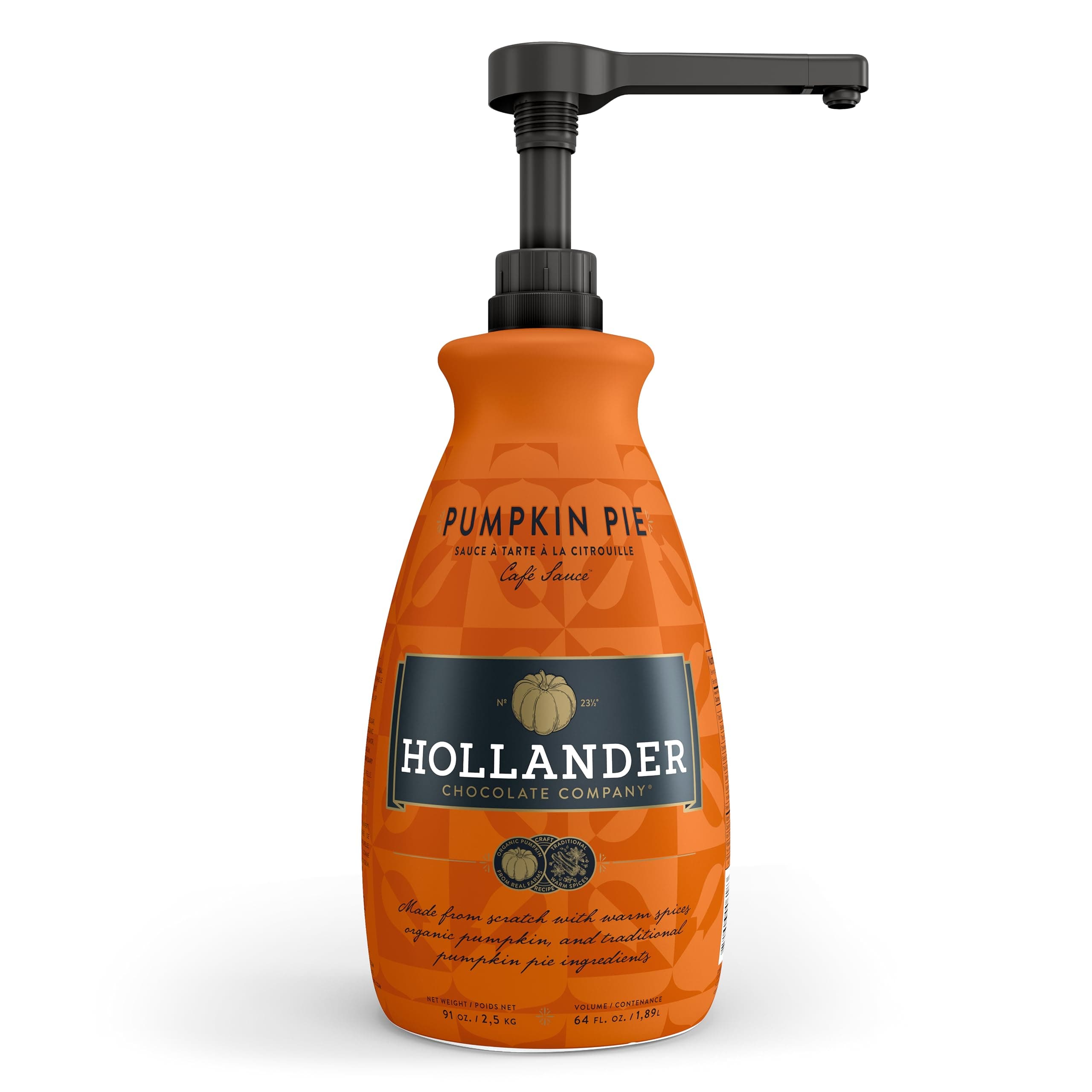Hollander Pumpkin Pie Sauce | Made with Organic Pumpkin and Warm Spices | Net Wt. 91 oz. – 64 fl. oz. | Pump Included
