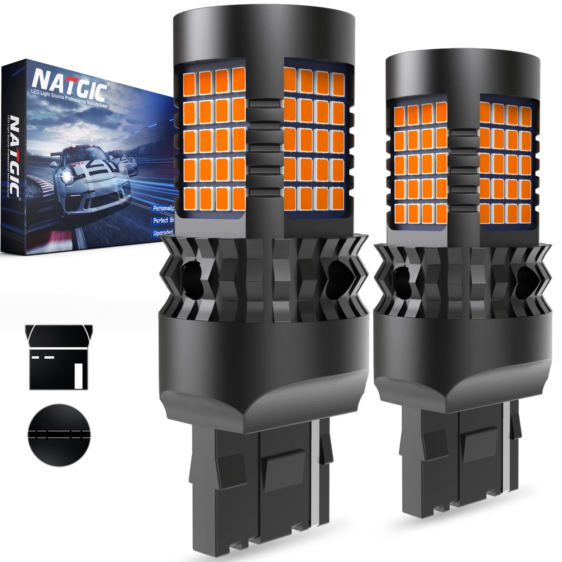 T20 7440 LED Bulbs Amber Yellow, W21W LED CanBus Error Free Built-in Load Resistor for Car Front or Rear Turn Signal Lights Blinker Light Side Marker Light- 89 Pcs LED Chips 4000LM 20W(2-Pack)