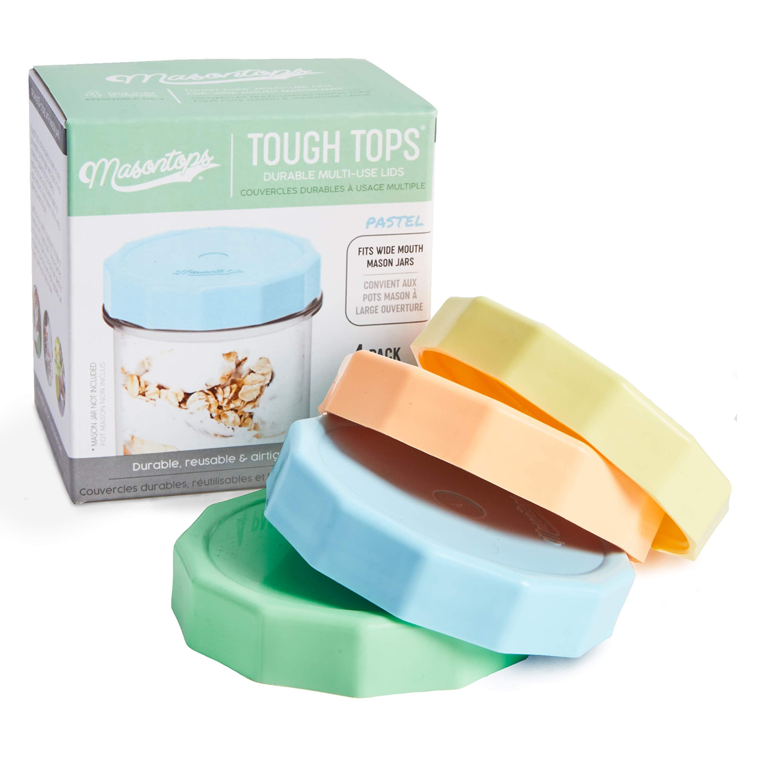 Masontops Tough Tops - Wide Mouth Mason Jar Lid - Multi Color - BPA- Plastic Screw Caps - Reusable Airtight Storage Covers