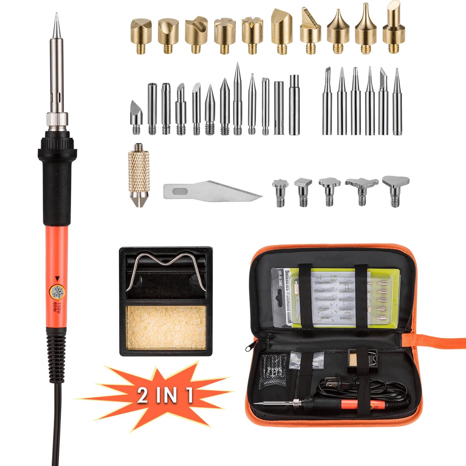 Wood Burning Kit 37 Pcs, Professional Soldering Iron Kit Electronics Adjustable Temperature Soldering Pyrography Woodburning Pen/Embossing/Carving/Soldering Tips for Adult Starter Beginner