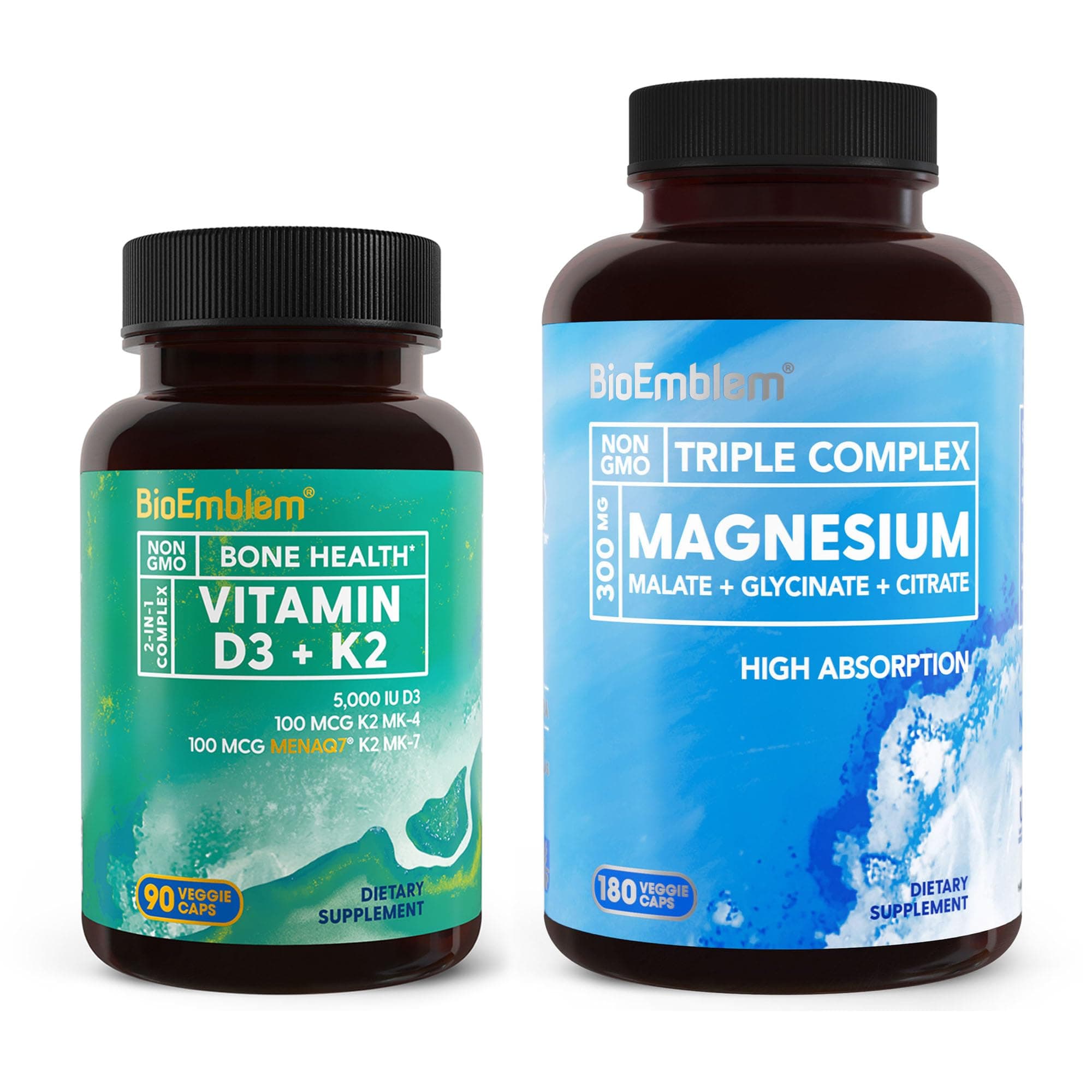 Triple Magnesium Complex 180 Capsules with Vitamin D3 K2 90 Capsules