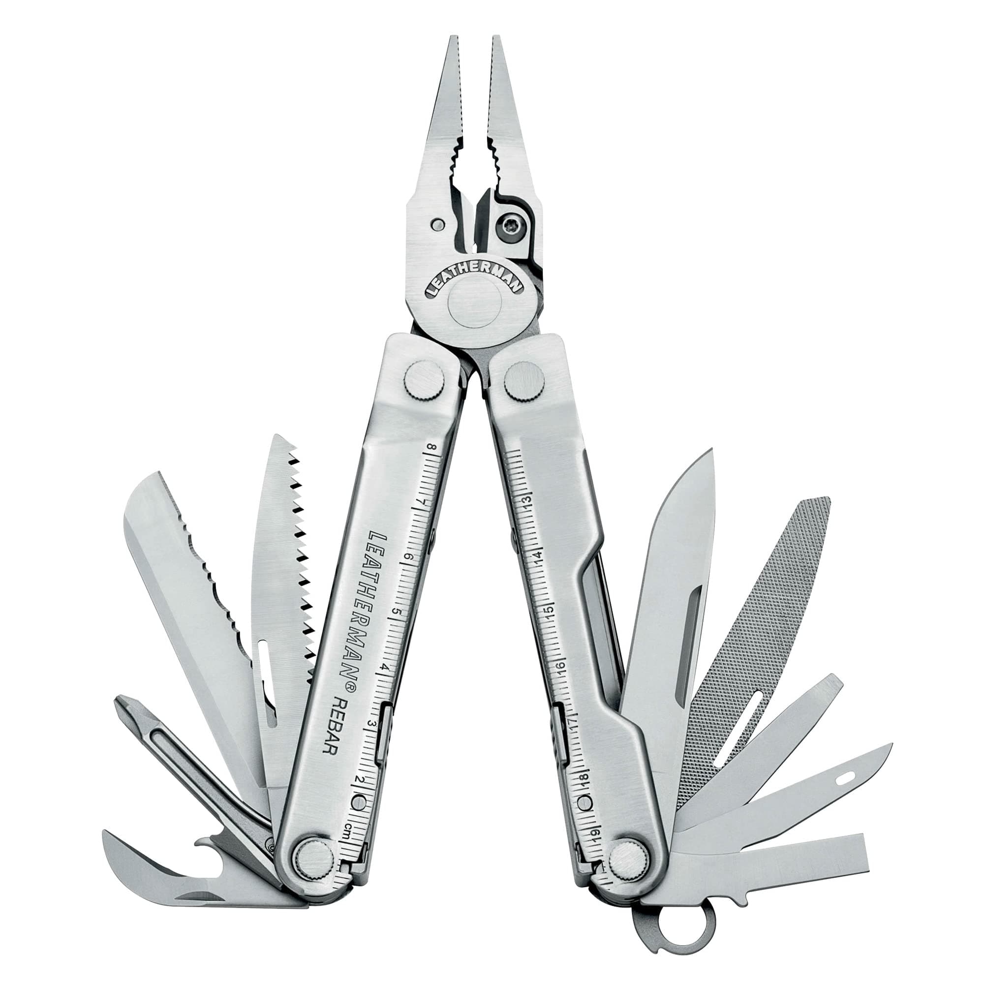 LEATHERMANRebar, kompaktes Multi-Tool mit 17 wichtigen Werkzeugen, aus rostfreiem Stahl, mit Leder Holster