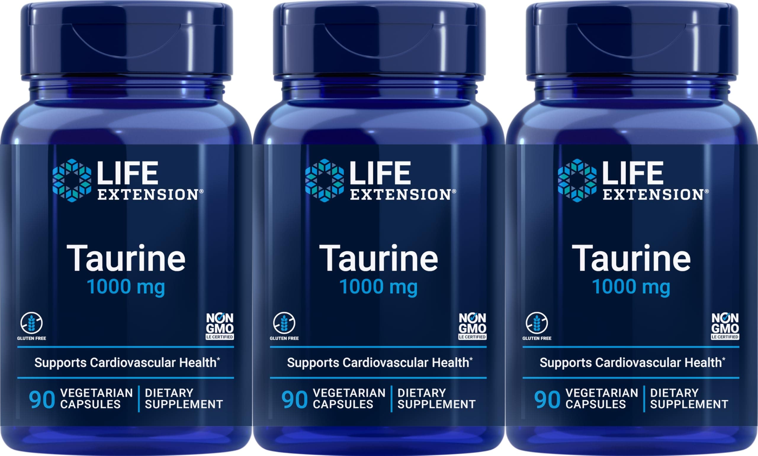 Taurine 1,000 mg, 90 Vegetarian Capsules (Pack of 3)