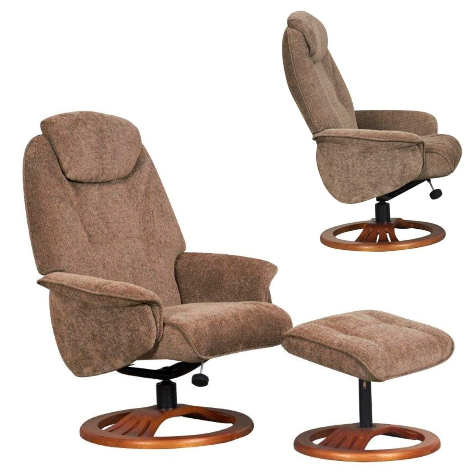 Global Furniture Alliance Oslo Chenille Fabric Recliner Chair and Footstool, Mink