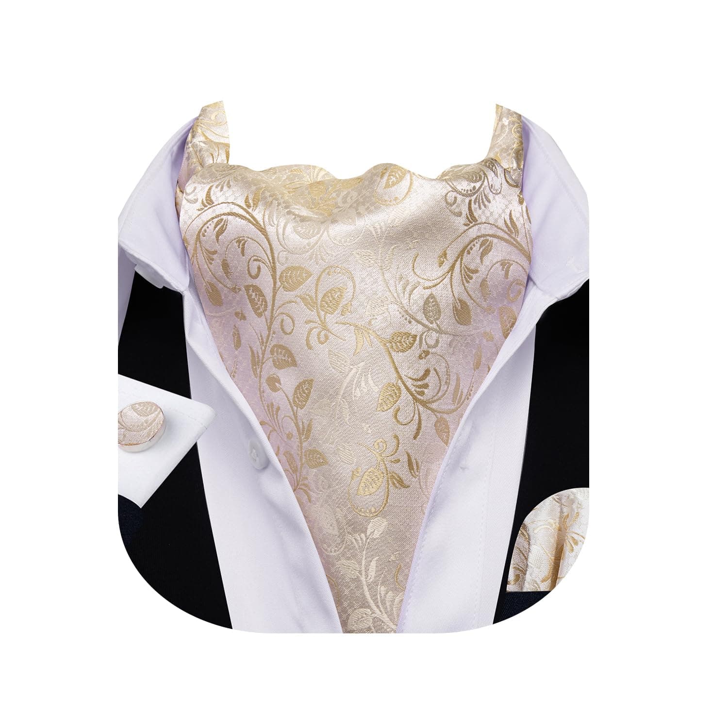 Men Ascot Cravat Tie with Pocket Square Cufflinks Tie Set Paisley Jacquard Silk Woven Floral Necktie