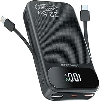 Power Bank 25800mAh Fast Charging Built-in 2 cables, 22.5W Portable Charger, Portable USB C Power bank Battery Pack with LCD Display Powerbank for Smartphones Tablets and More
