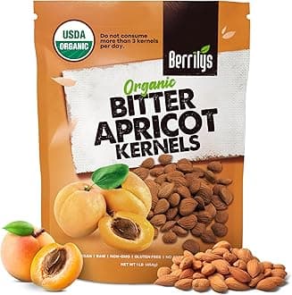 Berrilys Organic Bitter Apricot Kernels - USDA Certified Organic Bitter Apricot Seeds - Natural & Non-GMO, Premium Quality Kernals, No Sulfur or Additives - 16 oz