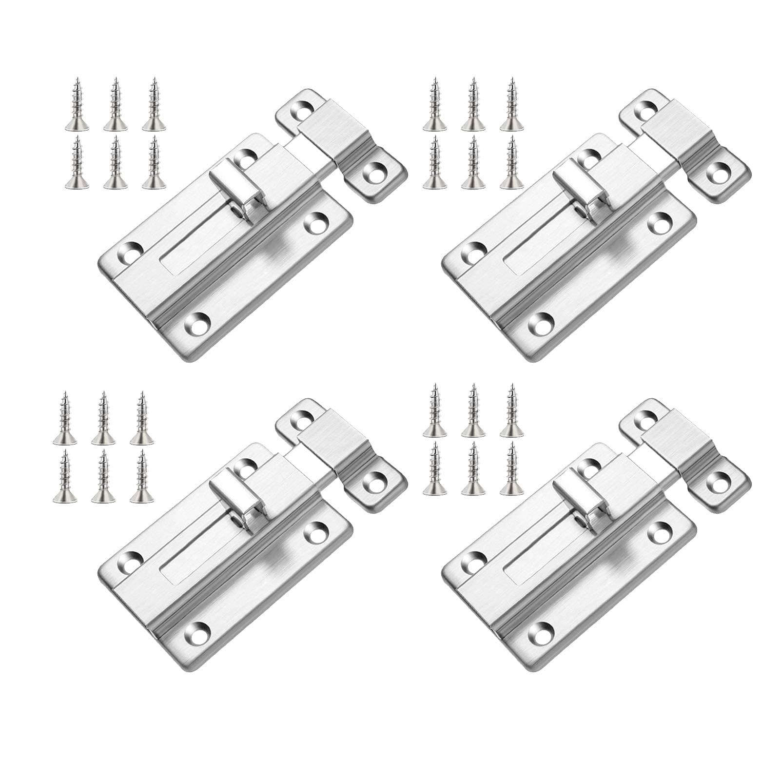 Door Bolt,SEELOK 4pcs Stainless Steel Door Latches Sliding Lock Bathroom Toilet Shed Catch Latch for All Types of Internal Doors