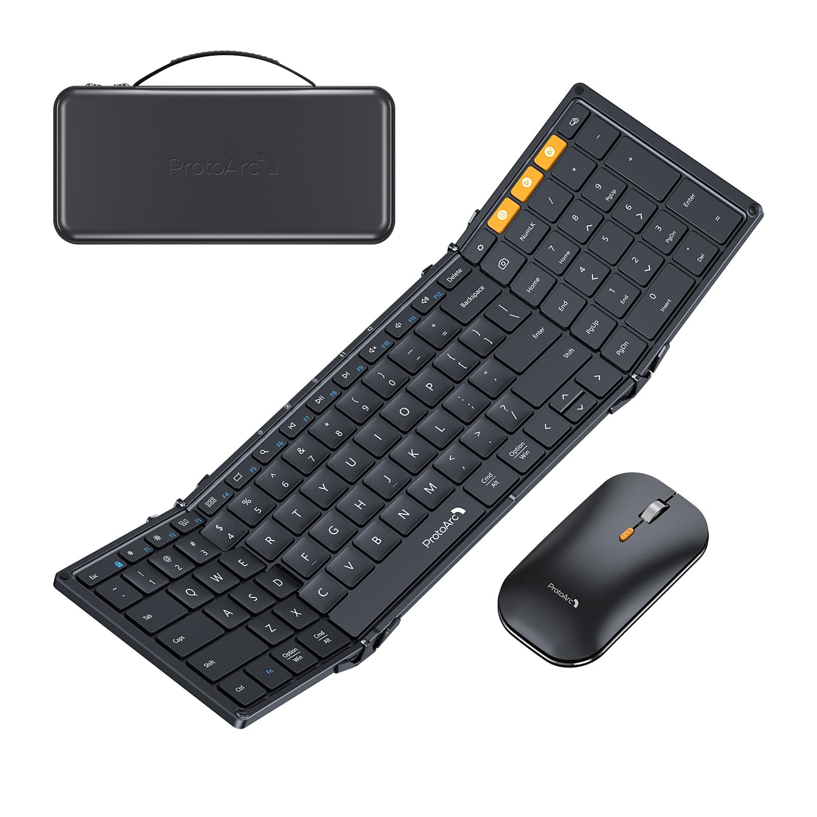 ProtoArc Foldable Keyboard and Mouse, XKM01 True Full-Size Folding Bluetooth Keyboard Mouse Combo for Business Travel, a Portable Office Suite On-The-Go, Compatible with Laptop iPad Tablet - Black