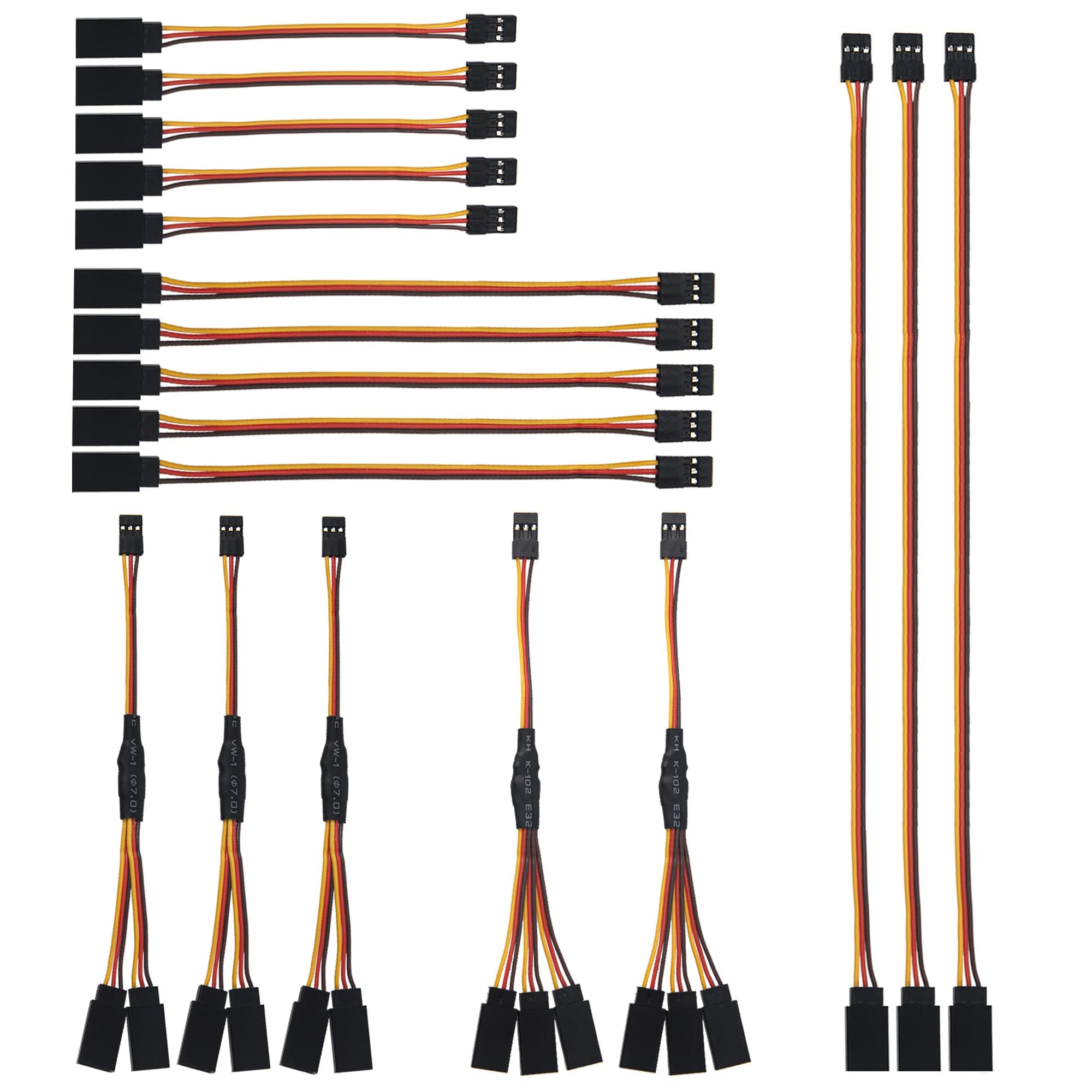 Share Goo 18Pcs 3-Pin JR Servo Extension Cable,1 JR Male to 2/3 Female JR Y Harness Servo Cable & 3.93" 5.9" 11.8" JR Extension Wire for RC Cars Trucks Airplanes Servo Receiver Connection,5 Styles