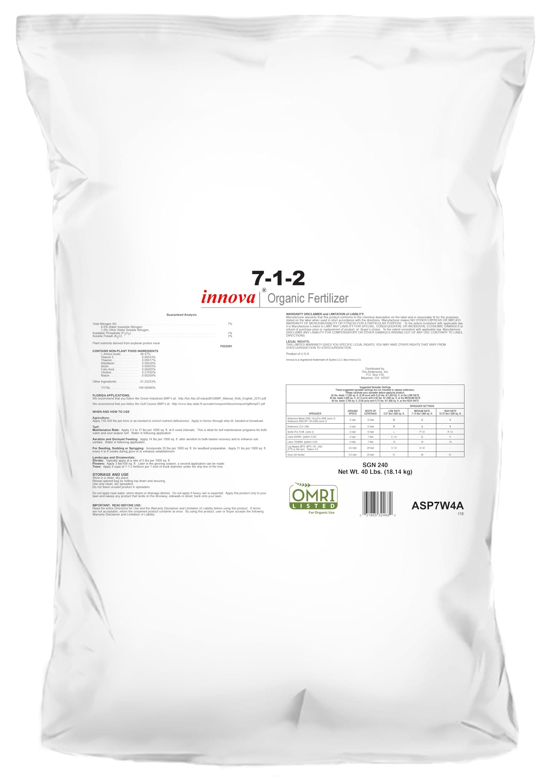 The Andersons 7-1-2 Innova Premium Organic Fertilizer - Safe for Kids & Pets 5,600 sq ft (40 lbs)