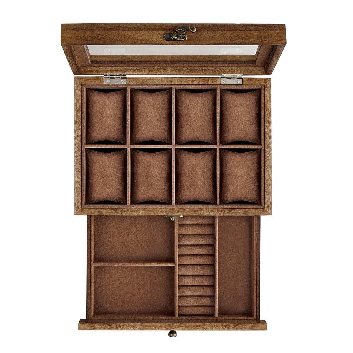 Watch Box with 8 Compartments Solid Wood Watch Box with Glass Lid for Rings Bracelets Necklaces Black JOW008B01