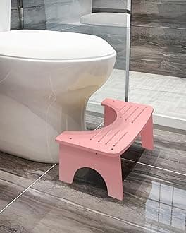 Bamboo Toilet Stool, 7" Toilet Stool Squat Adults Kids, Portable Simple Curve Squat Toilet Potty Stool, Non-Slip Poop Stool for Bathroom, Improve Squatting Posture and Comfort (Pink)