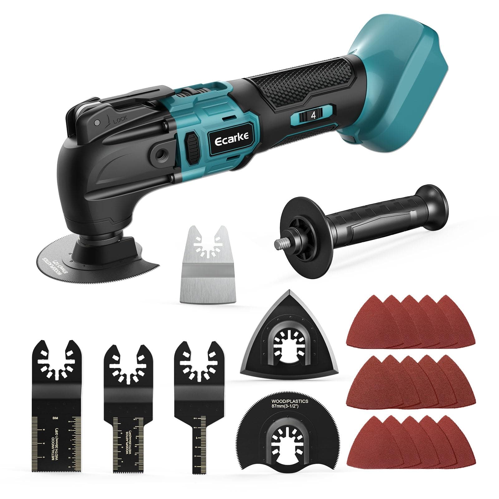 Ecarke Cordless Oscillating Multi-Tool for Ma-Kita 18V Battery, Brushless Multitool with 6 Variable Speeds, Oscillating Tool Kit for Removing, Scraping, Cutting with 23 Accessories(NO Battery)