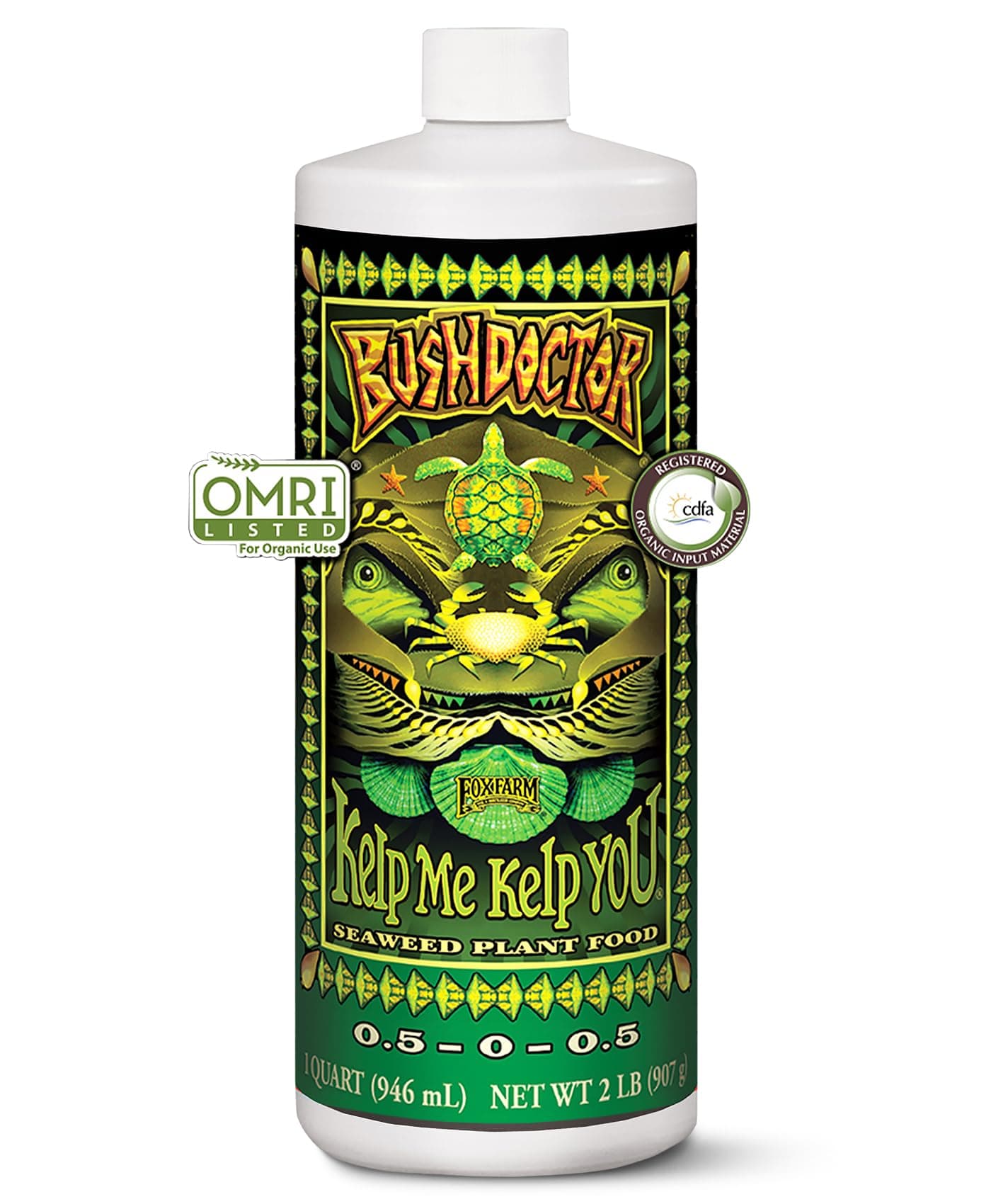 FoxFarm Bushdoctor Kelp Me Kelp You Fertilizer, Liquid Seaweed Extract for Plants, Vegetables, & Flowers - Promotes Root Growth & Soil Health - Perfect for Hydroponics & Soil, NPK 0.5-0-0.5 (Quart)