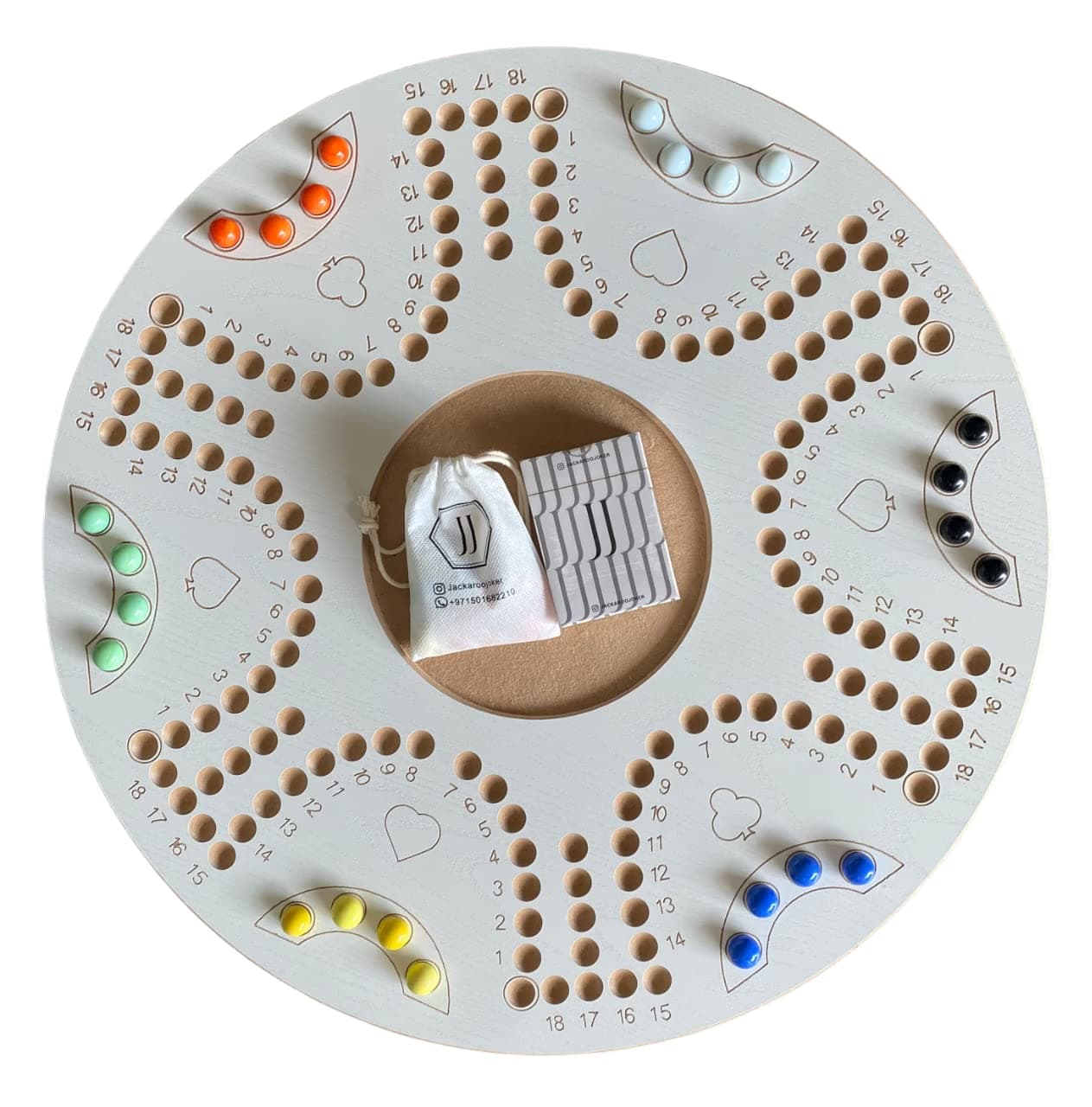 JackarooJoker double sides wooden board game for Audlt for 4 players and 6 players with 24 Marbles and 1 Plastic jackaro cards (White 4/6)