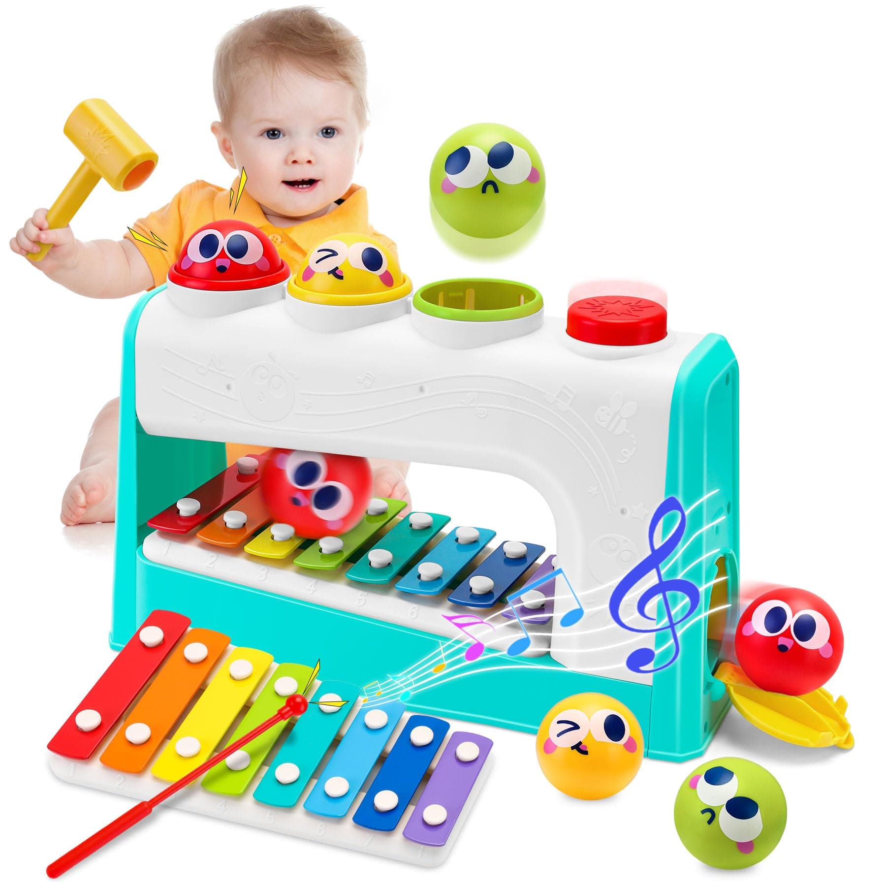PROACC Toys for 1 Year Old Boys, Hammering Pounding Toy with Xylophone Set, Preschool Educational Activity Musical Toys Gifts for 1 Year Olds Boys Girls Toddlers Kids
