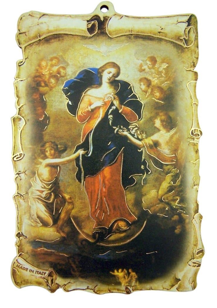 JBCo Wooden Our Lady Undoer of Knots with Angels Wall Plaque, 6 Inch