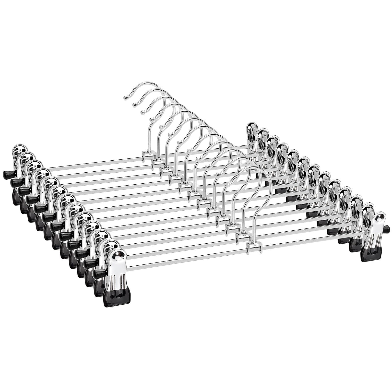30cm Chrome Metal Trousers Hangers 12pcs, Silver Metal Skirt Hanger for Pants Slacks Jeans Bottoms with Non-slip Adjustable Clips