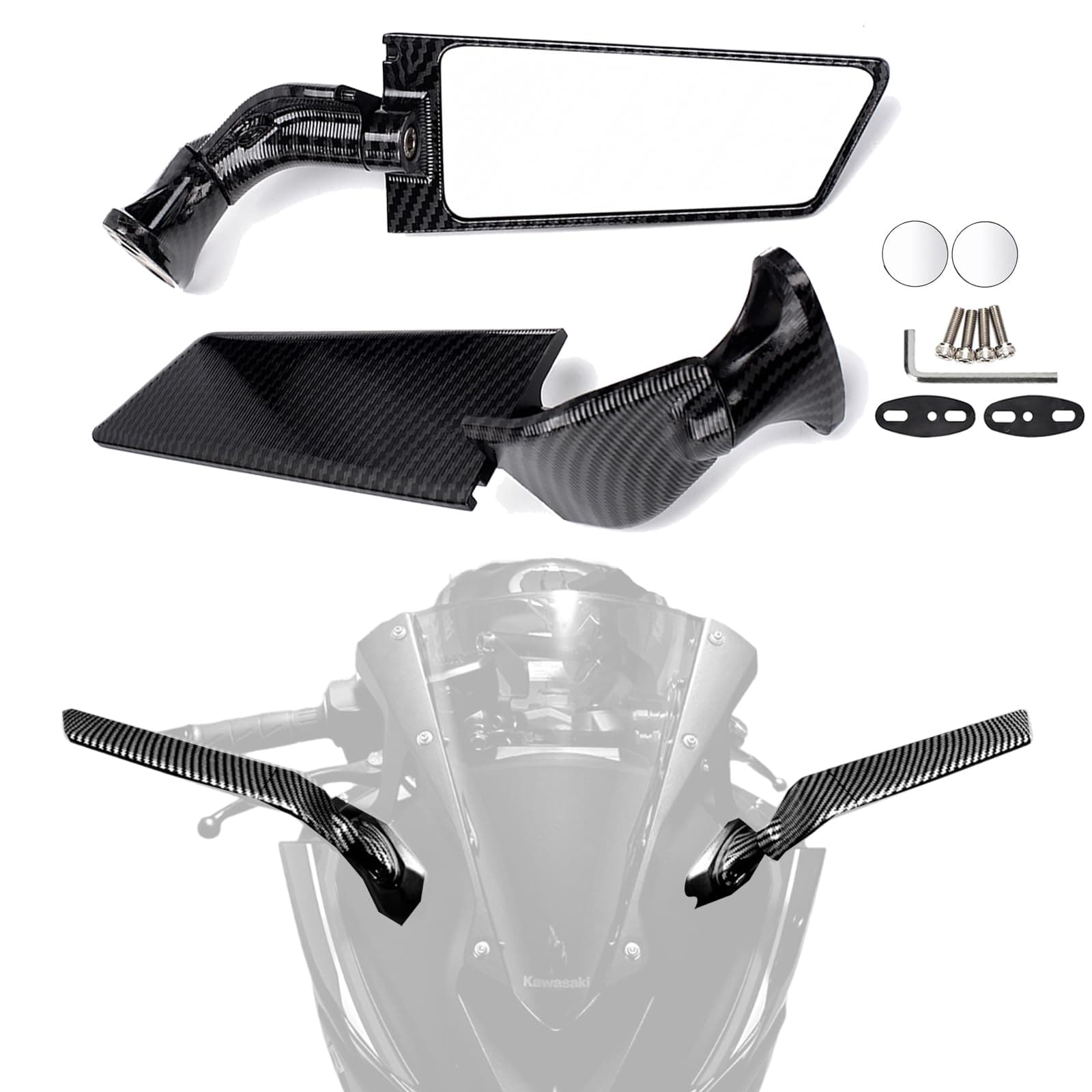 XINGWU Motorcycle Mirrors Adjustable Rotating Stealth Mirrors Rearview Mirrors Carbon Fiber Style for CBR300R CBR500R CBR600RR CBR1000RR Ninja 300 400 650 ZX10R GSXR 600 750 Side Wing Mirrors White