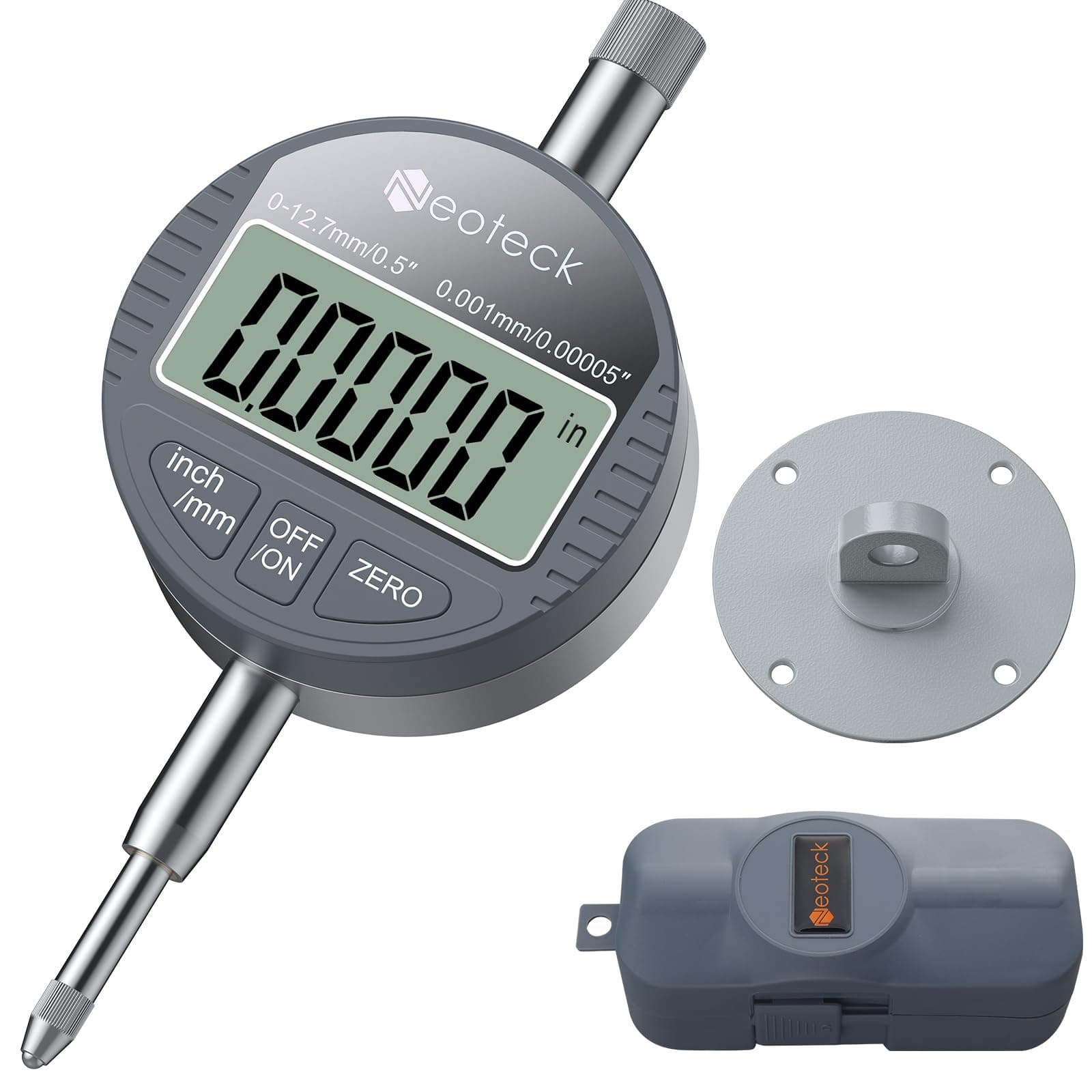 Neoteck DTI Digital Dial Indicator 0.5 inch/12.7mm, High Resolution: 0.00005 inch/ 0.001mm, Digital Probe Indicator Dial Test Gauge