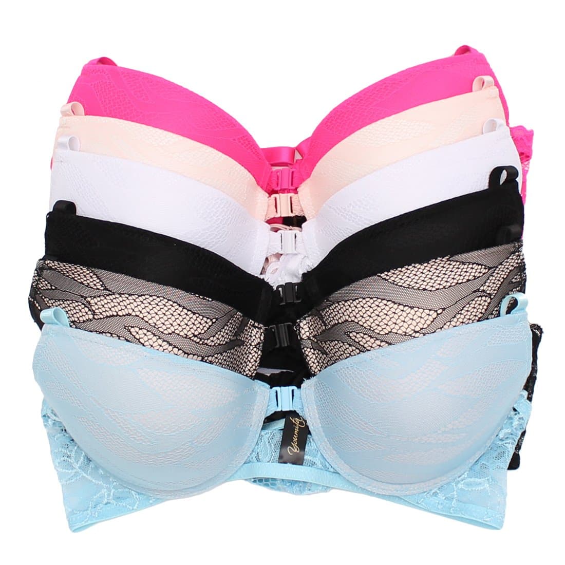Youmita Intimates 6 Pack Full Lace Push up Bras B, C Cups
