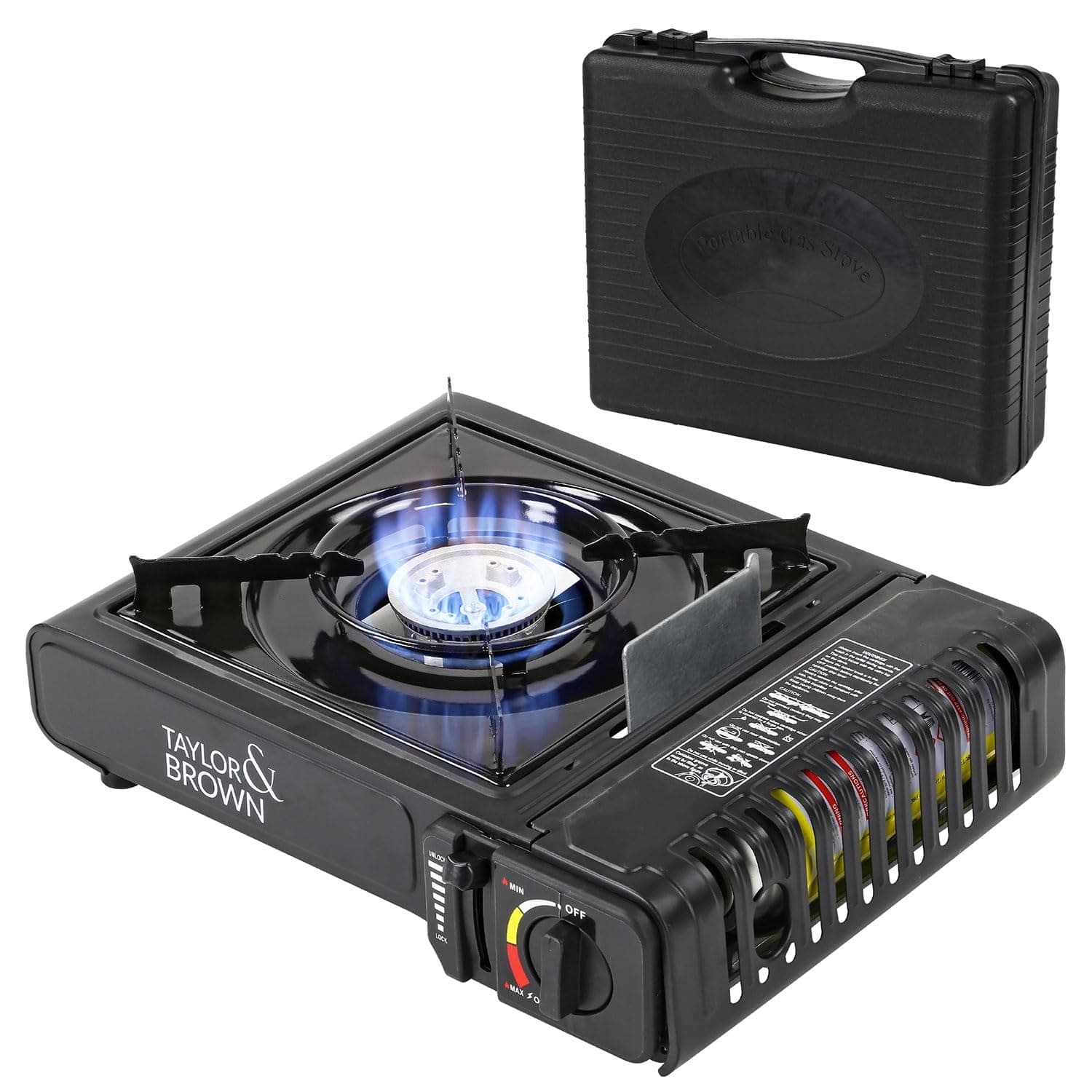 Black Portable Camping Stove with Cary Case | EN417 Compliant Premium Camping Stove Gas Portable | with Automatic Ignition & Heat Control