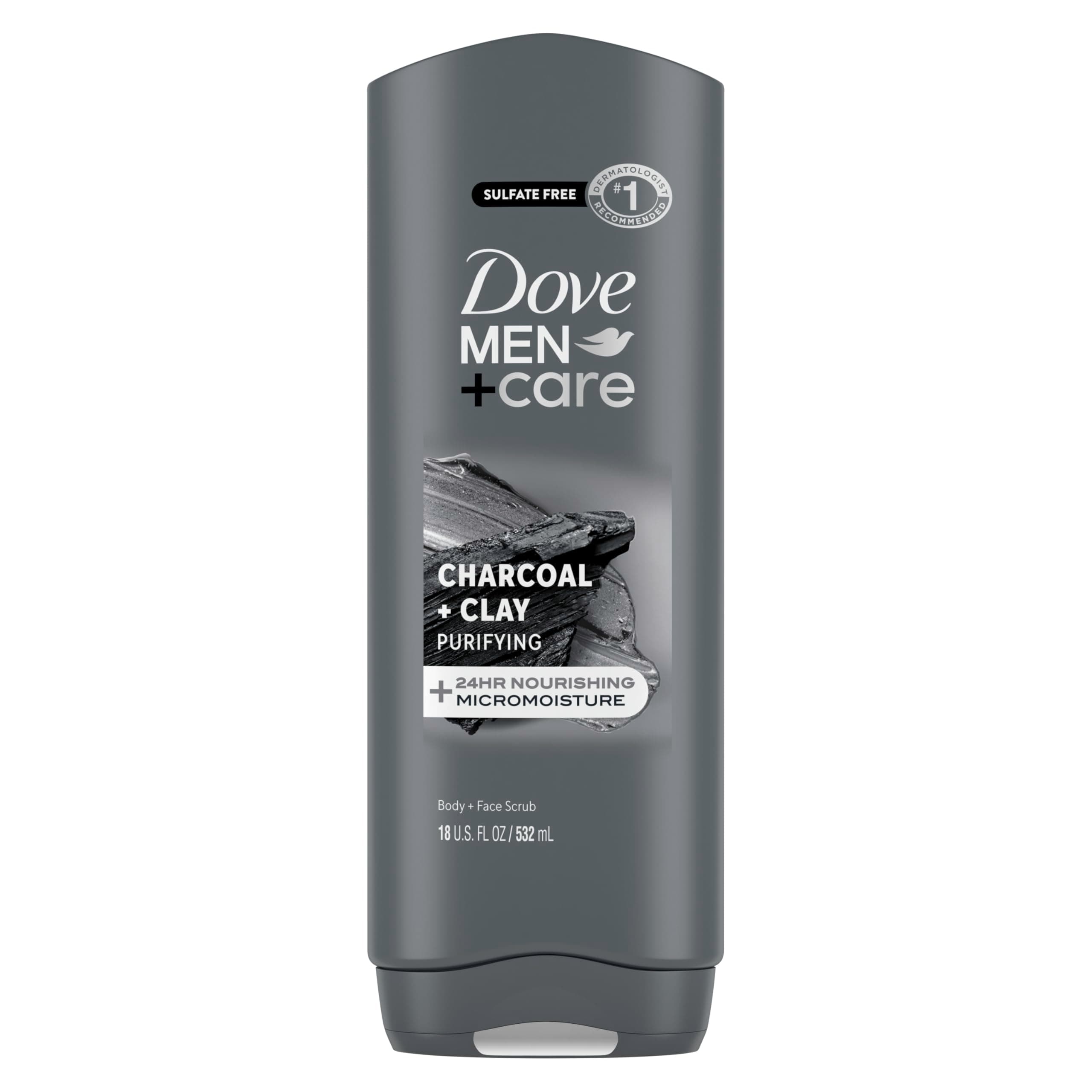 MEN + CARE Elements Body Wash Charcoal + Clay, Effectively Washes Away Bacteria While Nourishing Your Skin, Gray, 18 Fl Oz