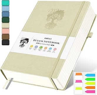 A5 Lined Journal Notebook, 370 Numbered Pages Thick Leather Journal for Writing, College Ruled Hardcover Notebook for Work,School with 100gsm Paper, Writing Journal for Women,Men (5.75" x 8.38" Beige)