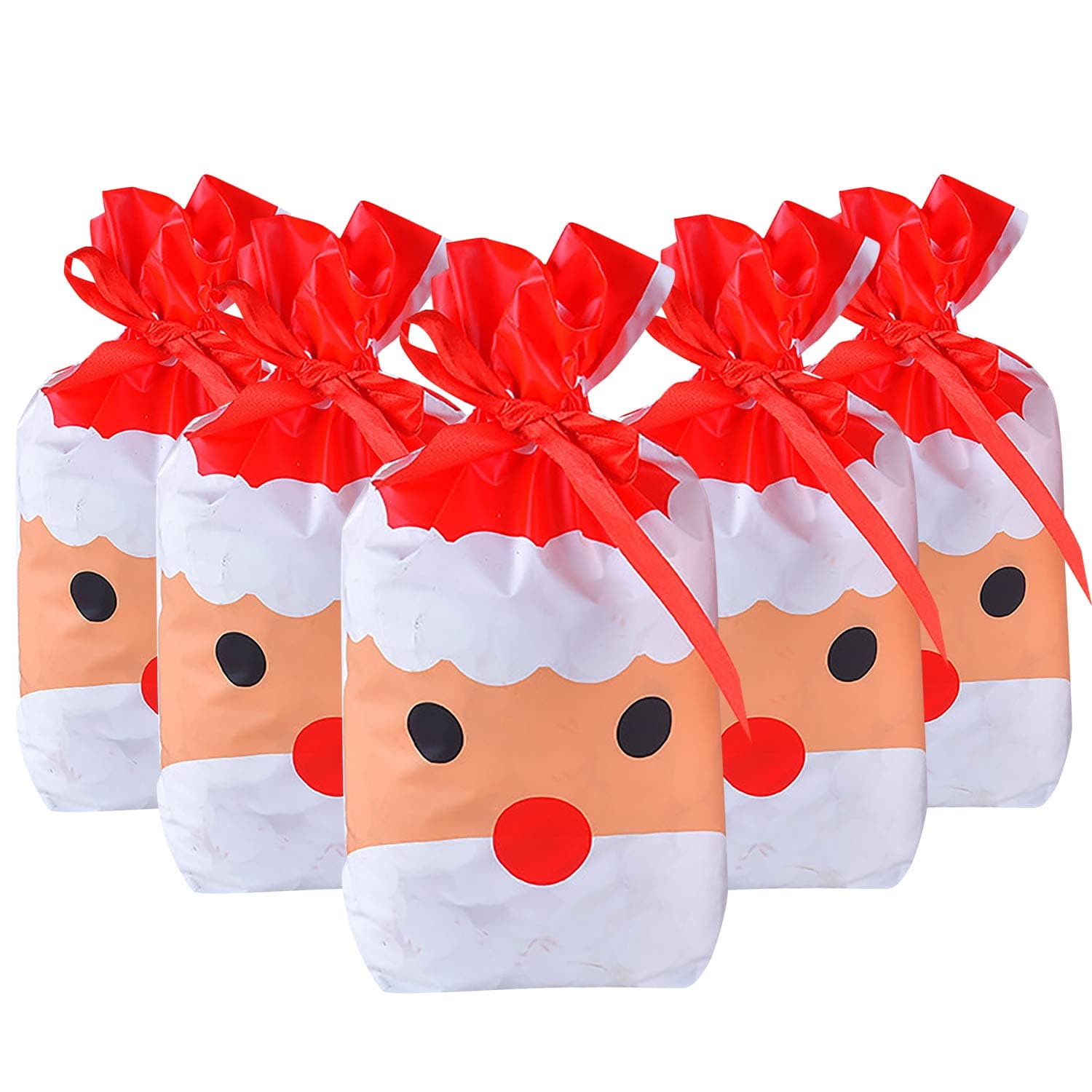 Qemsele Plastic Gift Bags Candy Bag Favor Bag with Drawstring, 50Pcs Party Bags Give Aways Goodie Toddlers Supplies Cookie Sweet Biscuit Treat Bags for Christmas Wedding Party Birthday Engagement