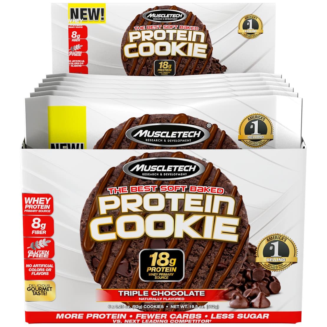 MuscleTech Soft Baked Whey Protein Cookie, Triple Chocolate, Gluten-Free, 3.25-Ounce (Pack of 6-92g)