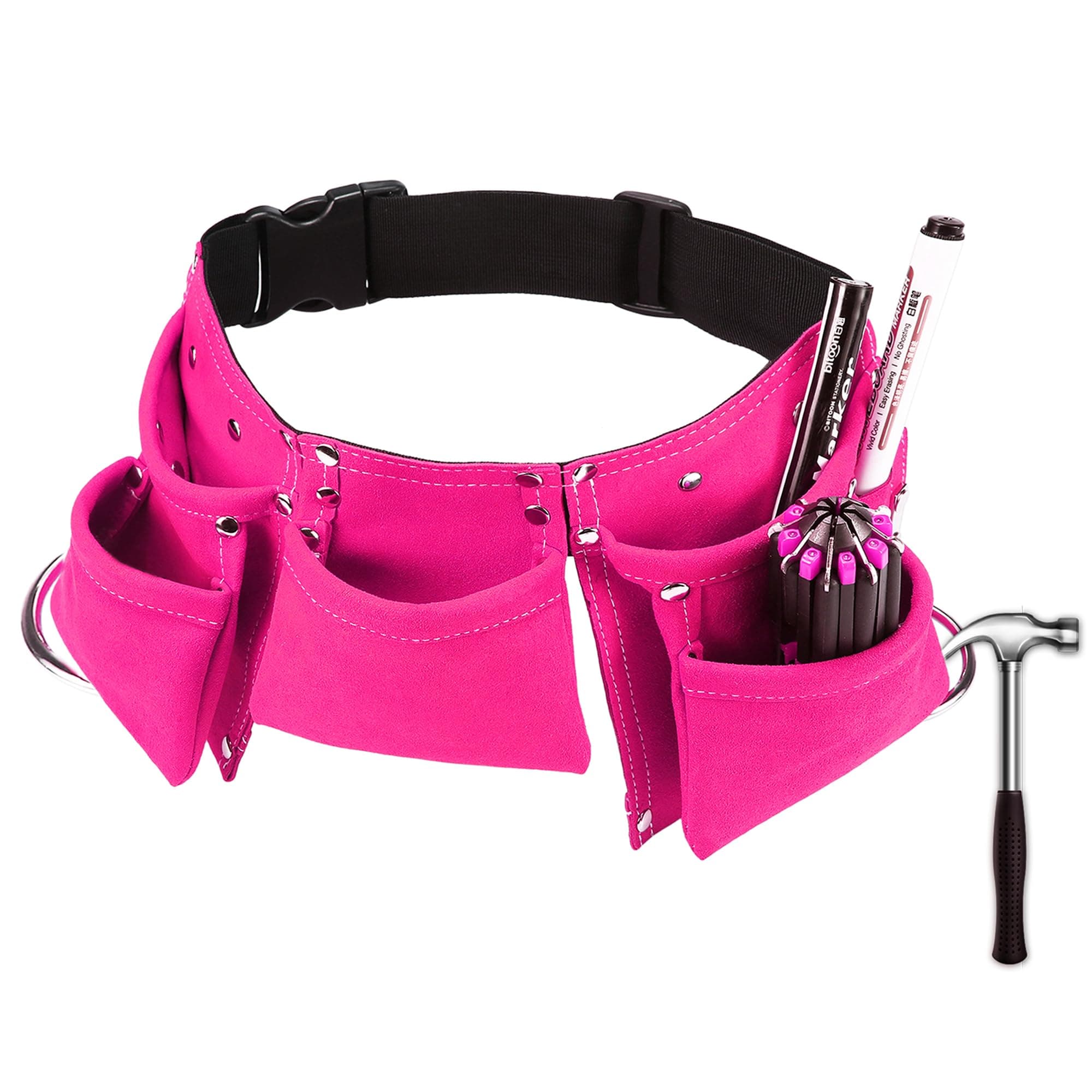 Kids Tool Belt Adjustable Children's Carpentry Tool Candy Pouch Heavy Duty Child's Construction Tool Apron for Costumes Dress Up Role Play(Pink)