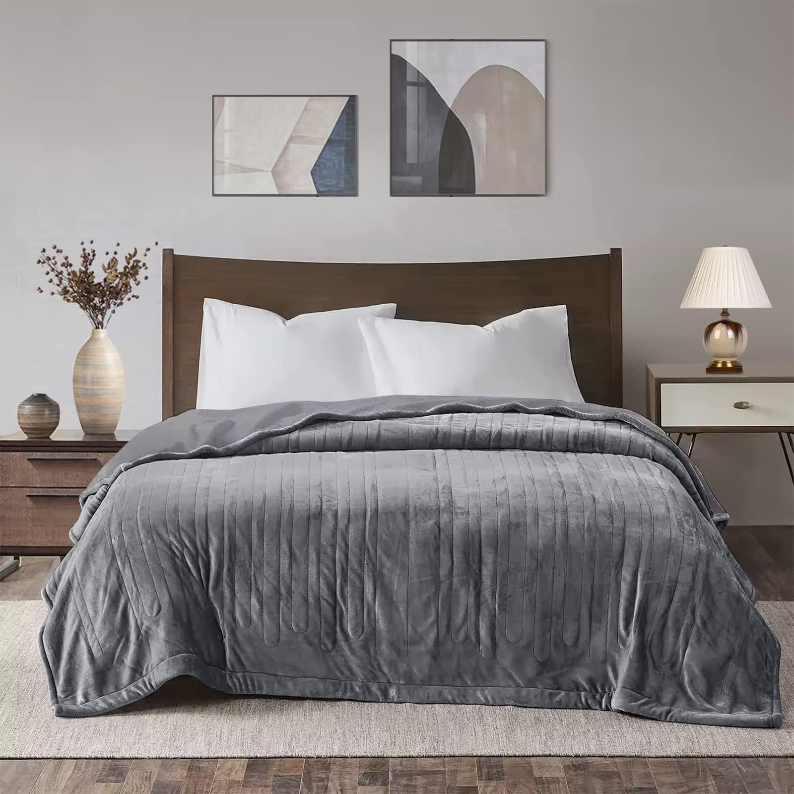 SUNVIVIHeated Electric Blanket Queen Size Dual Control, 10 Heat Settings, 12 Hours Auto Off, Machine Washable, ETL Certified, Overheating Protection, GreyOEKO-TEX STANDARD 100