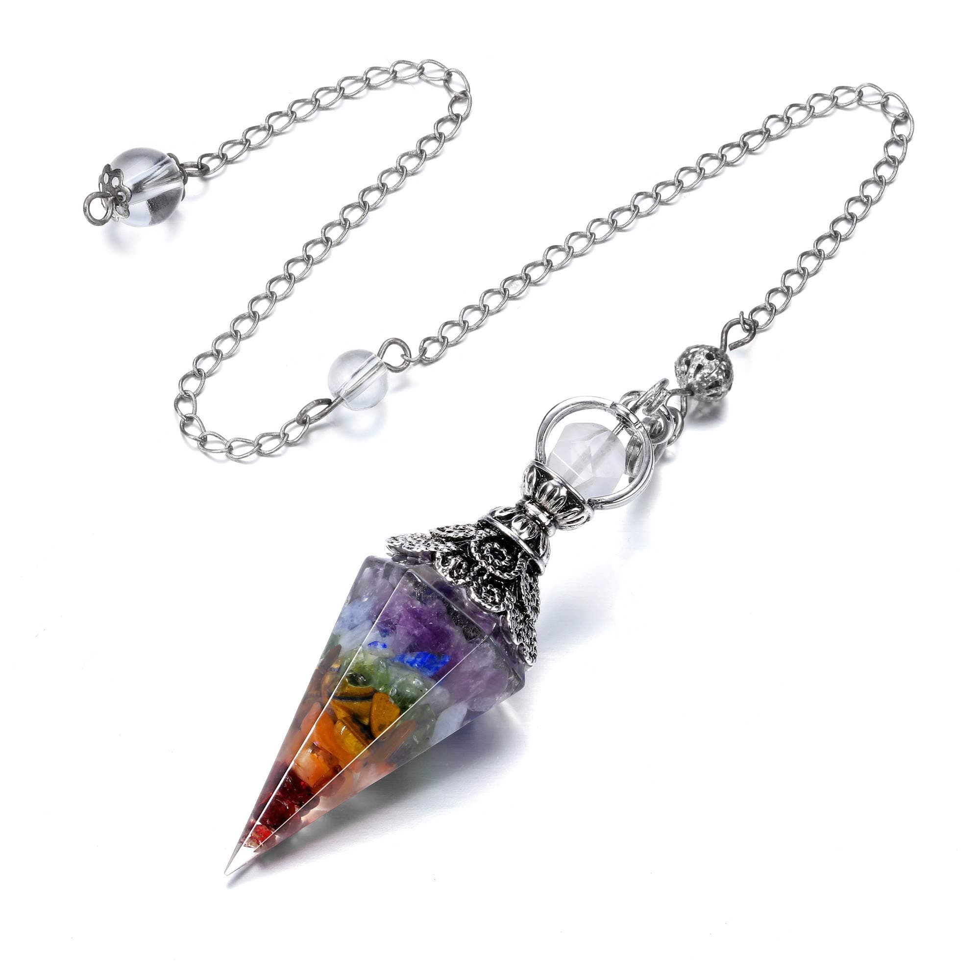 Top Plaza 6 Facet Hexagonal Point Pendant Pendulum for Reiki Wicca Dowsing Balancing Spiritual Resin Gemstone Crystal Pendulums Necklace