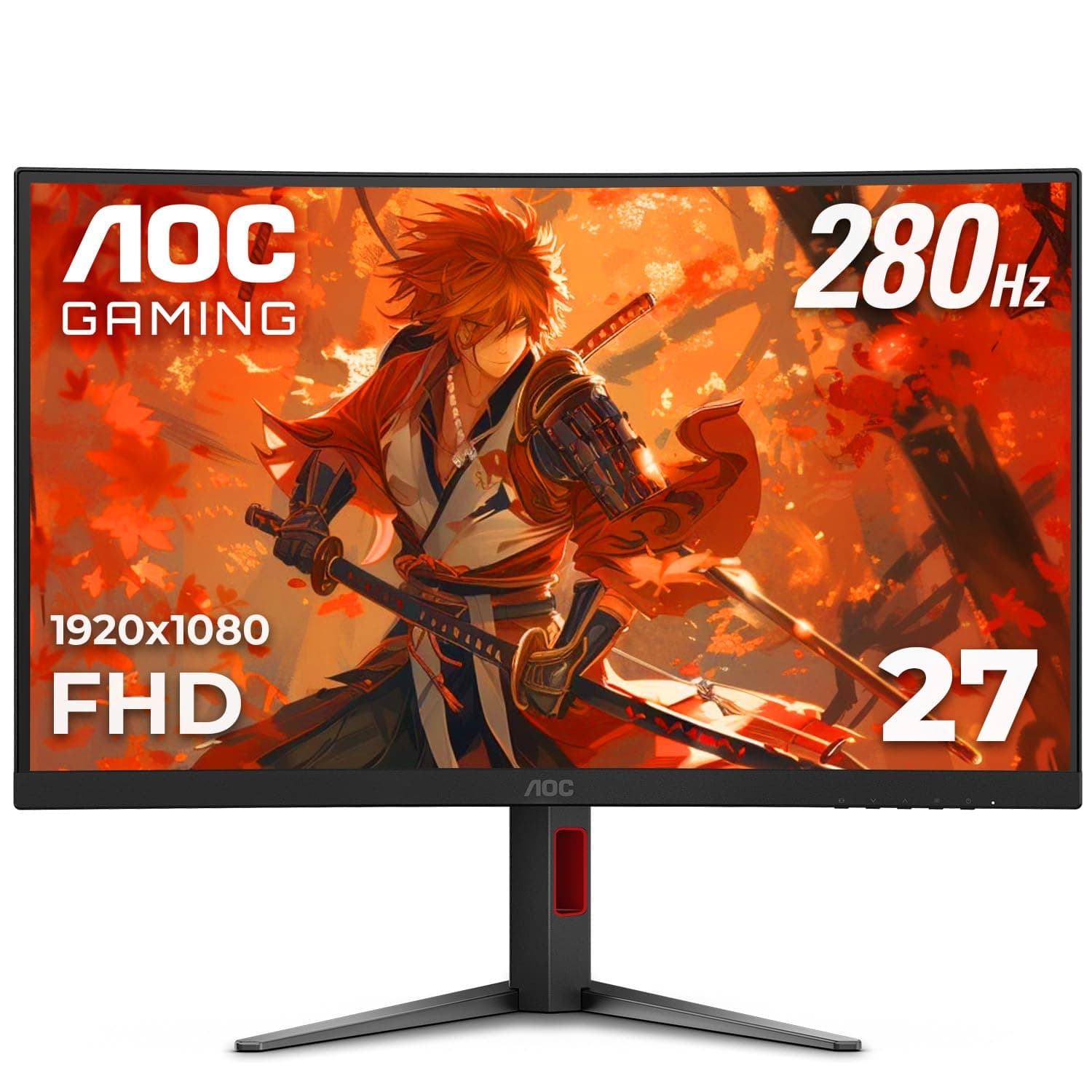 C27G4ZH 27" Curved Frameless Ultra-Fast Gaming Monitor, FHD 1080p, 0.3ms 280Hz, HDMI/DP, Height Adjustable, 3-Year Zero Dead Pixel Guarantee, Black, Xbox PS5 Switch Compatible