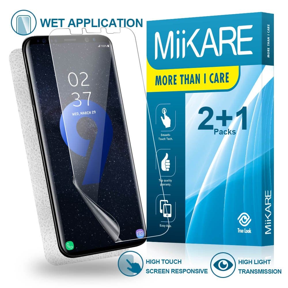 MiiKARE [2-Pack] Galaxy S9 Plus Screen Protector [Wet Applied], [Case Friendly] [HD Clear] Screen Protector [No-Lifting] [Easy Installation]+ 1-Pack Scratches-Proof Back Film for Galaxy S9 Plus