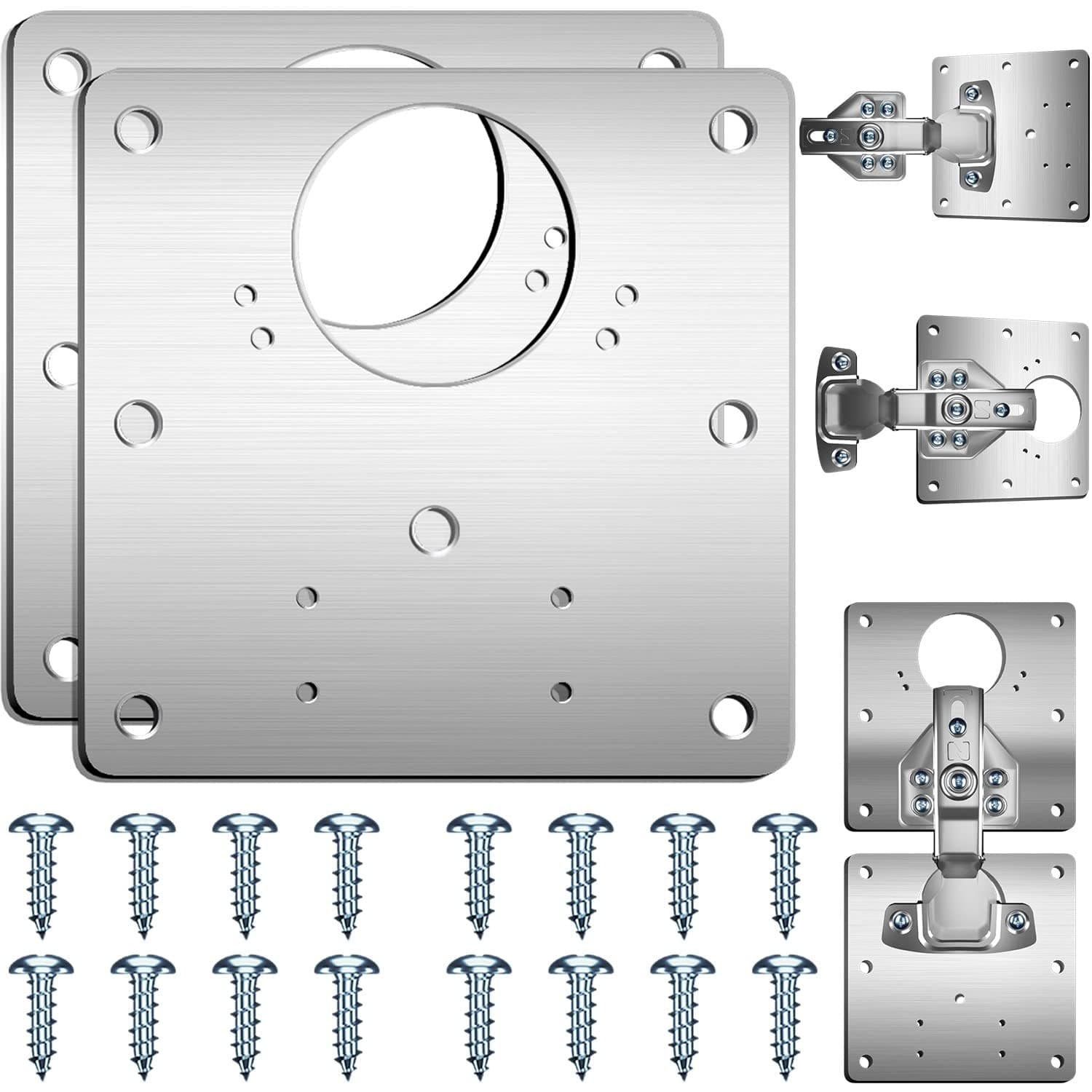 YICEN Hinge Repair Plate,2PCS Cabinet Hinge Repair Plate with Customized Screws,Stainless Steel Kitchen Cupboard Door Hinge Repair Brackets with Holes