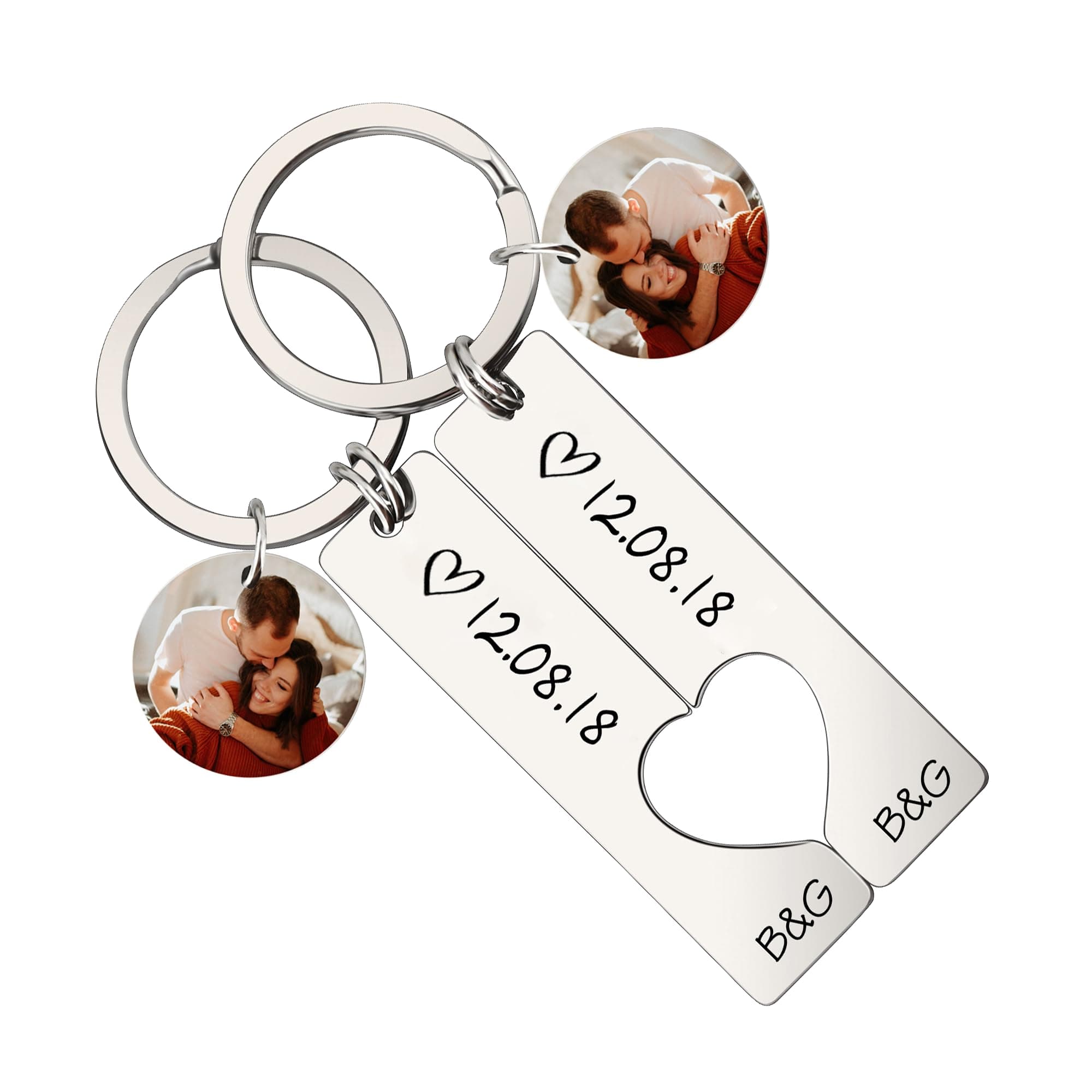 Aina LightingPersonalised Couple Keyring Custom Keychain with Name& Date& Photo Couples Matching Keyring for Valentine Anniversary Birthday