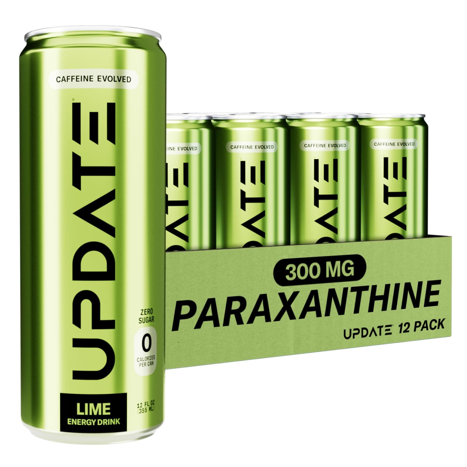 Drink Update Energy Drink with Paraxanthine - Jitter Free, Crash Free, No Overstimulation, No Withdrawal - Caffeine and Sugar Free (Lime, 12 Pack)