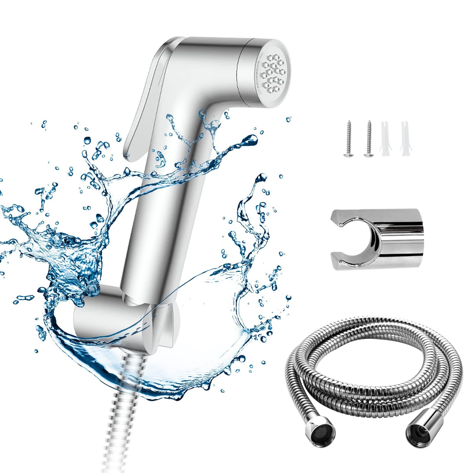 Shattaf Set, Bidet Sprayer for Toilet with 47inches Stainless Steel Bidet Hose, Wall Mounted Handheld Bathroom Spray for Personal Hygiene, Chrome