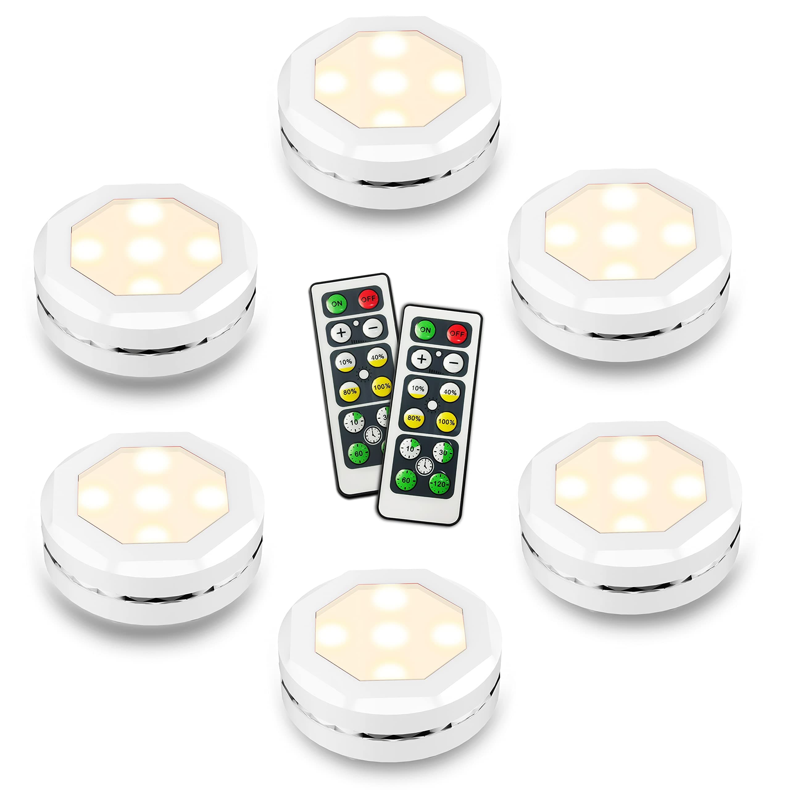 Starxing Puck Lights with Remote, Wireless Led Puck Lights Battery Operated, Led Puck Lights with Remote Control, Led Under Cabinet Lighting, Dimmable Closet Light Battery Powered (Warm White 6PK)