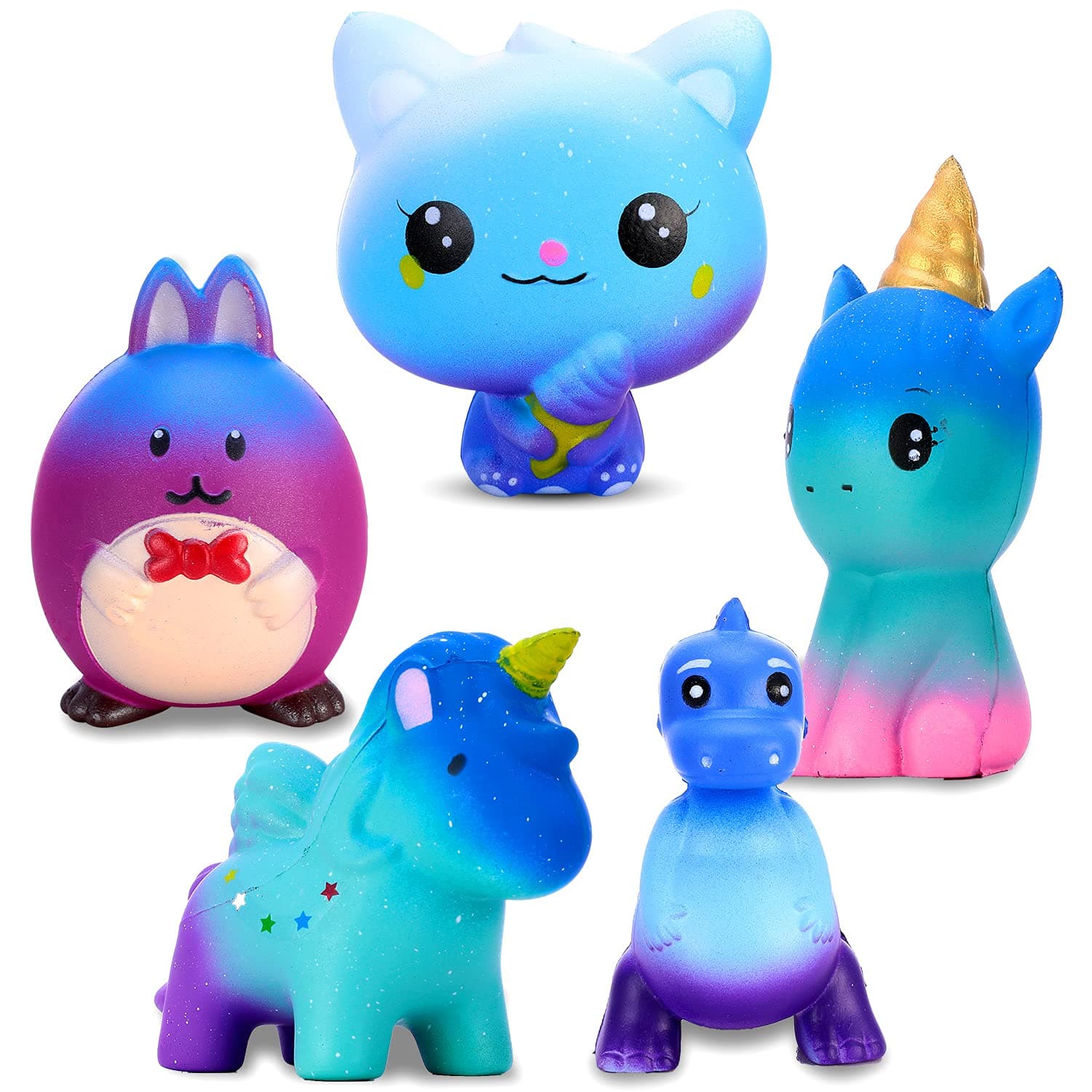 Jumbo Squishy Toys for Kids 5 Pack - Squishes Slow Rising Animal Gift Set Include Cat, Unicorn, Dinosaur, Rabbit & Elf, Creamy Scented Kawaii Soft Rebound Stress Reliever Sensory Toys Gift for Kids
