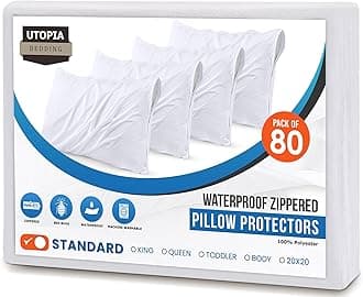 Utopia Bedding 80 Pack Waterproof Pillow Protectors with Zipper Standard Size (White), Bed Bug and Dust Mite Proof Pillow case Covers, Moisture Wicking Pillow Encasements 20 x 26 Inches