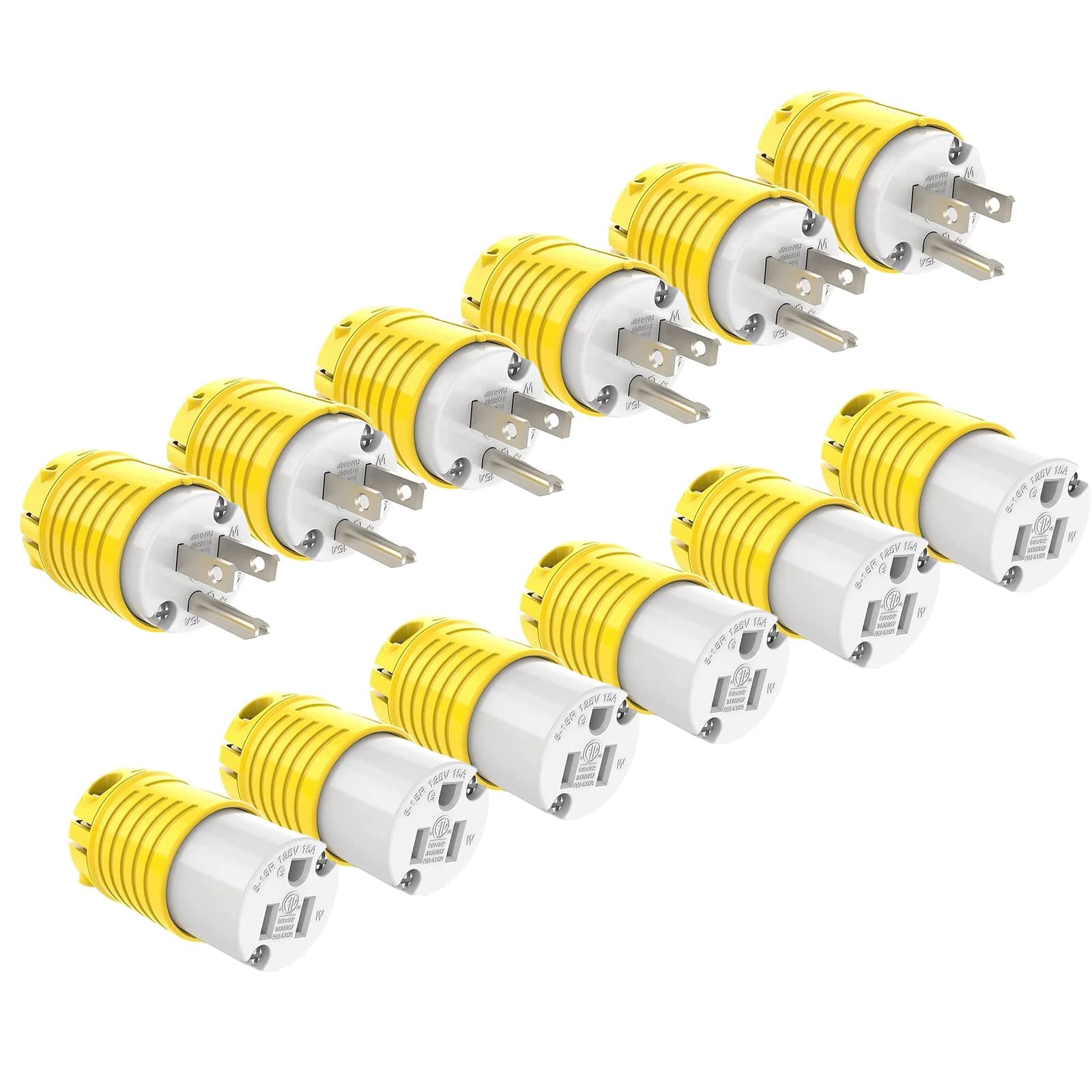 Extension Cord Ends Male and Female Plug, 15 Amp 125 Volt Heavy Duty Replacement Plug & Connector Set, Straight Blade Plug Grounding Type/ETL Listed (6 Set)